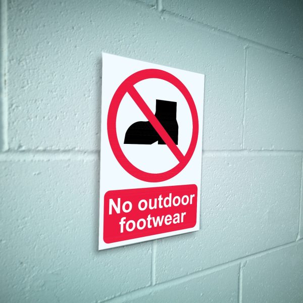 No outdoor footwear sign