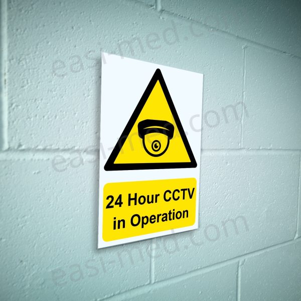 24 Hour CCTV in Operation Dome Camera Sign – A5, A4, A3 | Vinyl Sticker & Rigid PVC – Easi-Signs