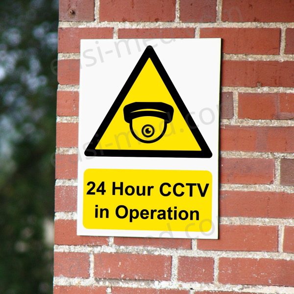 24 Hour CCTV in Operation Dome Camera Sign – A5, A4, A3 | Vinyl Sticker & Rigid PVC – Easi-Signs