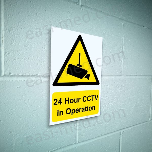 24 Hour CCTV in Operation Ceiling Mount Camera Sign – A5, A4, A3 | Vinyl Sticker & Rigid PVC – Easi-Signs