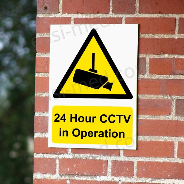 24 Hour CCTV in Operation Ceiling Mount Camera Sign – A5, A4, A3 | Vinyl Sticker & Rigid PVC – Easi-Signs