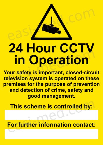 24 Hour CCTV in Operation Ceiling Mount Camera GDPR Compliance Sign – A5, A4, A3 | Easi-Signs