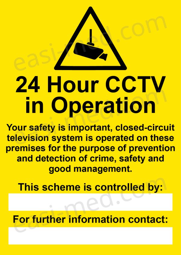24 Hour CCTV in Operation Ceiling Mount Camera GDPR Compliance Sign – A5, A4, A3 | Easi-Signs