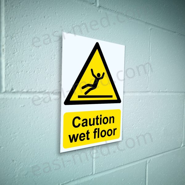 CA-SLIP-PORT-001-01-BLOCK-WALL-WM Caution Wet Floor Warning Sign | A5, A4, A3 | Easi-Signs