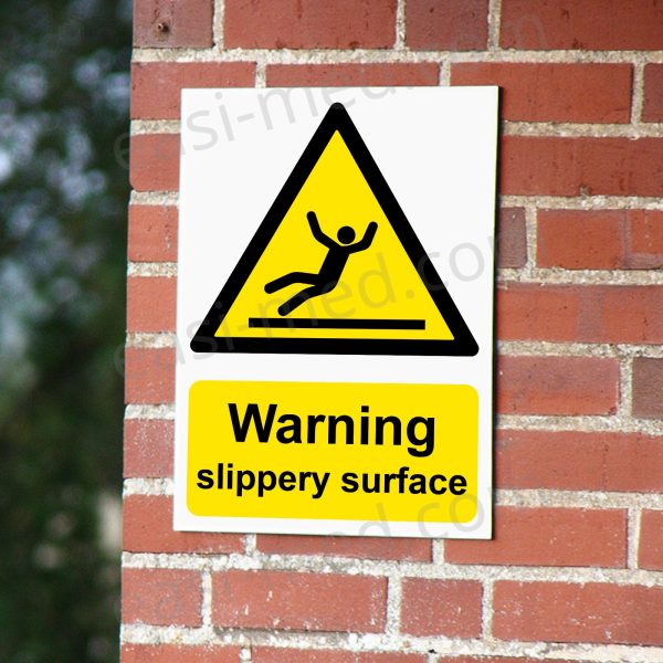 CA-SLIP-PORT-001-02-BRICK-WALL-WM Warning Slippery Surface Safety Sign | A5, A4, A3 | Easi-Signs