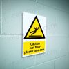 CA-SLIP-PORT-001-07-BLOCK-WALL-WM Caution Wet Floor Please Take Care Sign | A5, A4, A3 | Easi-Signs