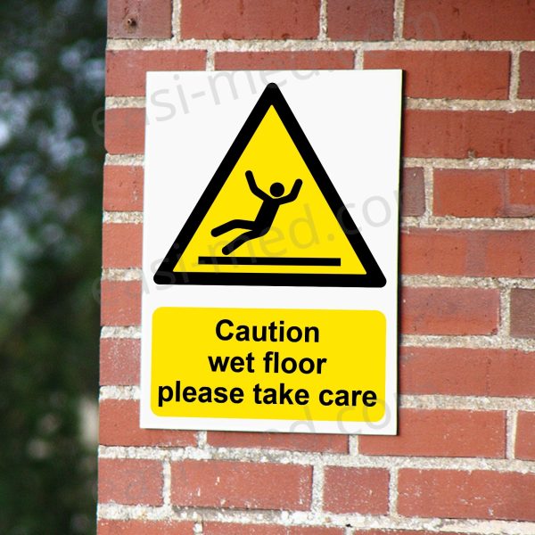 CA-SLIP-PORT-001-07-BRICK-WALL-WM Caution Wet Floor Please Take Care Sign | A5, A4, A3 | Easi-Signs