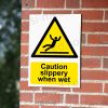 CA-SLIP-PORT-001-10-BRICK-WALL-WM Caution Slippery When Wet Safety Sign | A5, A4, A3 | Easi-Signs