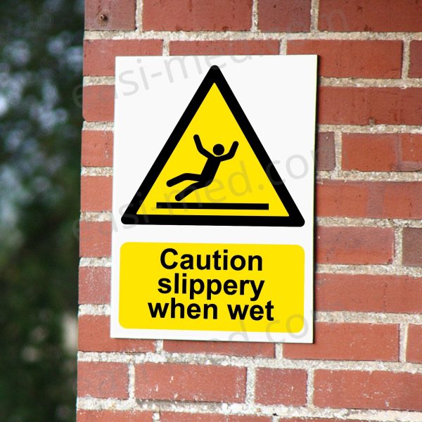 CA-SLIP-PORT-001-10-BRICK-WALL-WM Caution Slippery When Wet Safety Sign | A5, A4, A3 | Easi-Signs
