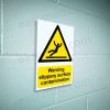CA-SLIP-PORT-001-13-BLOCK-WALL-WM Warning Slippery Surface Contamination Sign | A5, A4, A3 | Easi-Signs