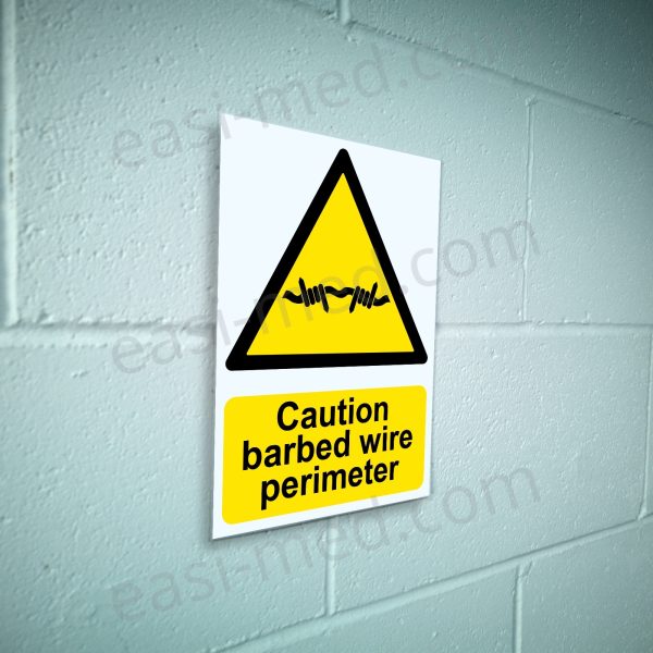 Caution barbed wire perimeter Sign - Site Boundary Security Warning | A5, A4, A3 | Easi-Signs