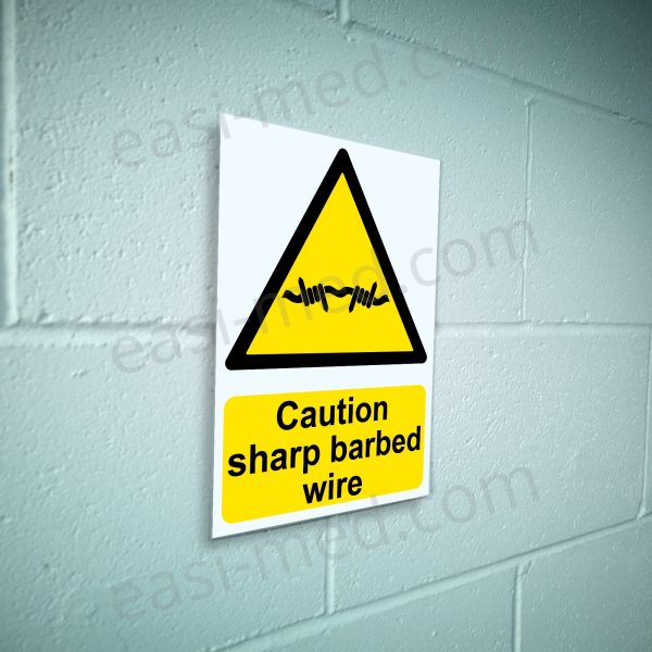Caution sharp barbed wire Sign - Professional Perimeter Security Warning | A5, A4, A3 | Easi-Signs